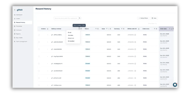 OPT reward history UI
