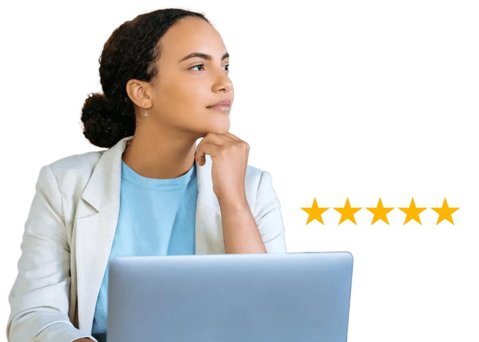 Happy woman using Giftbit on laptop